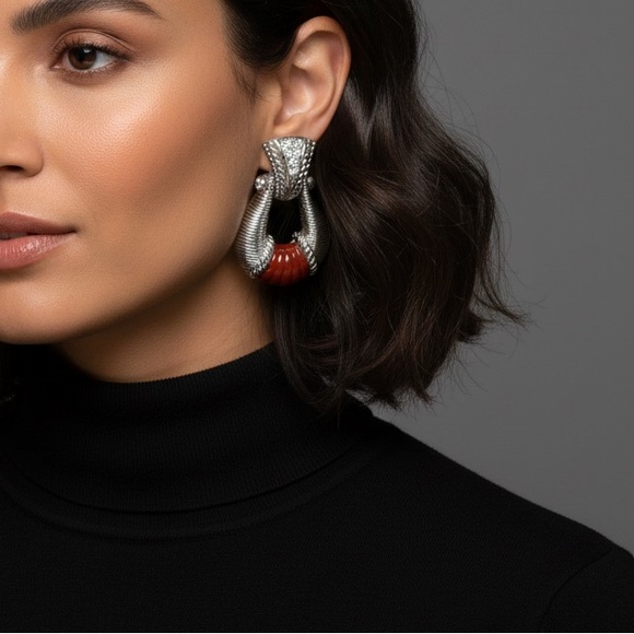 Judith Ripka Jewelry - JUDITH RIPKA Sterling Silver Red Jasper CZ Isola Earrings